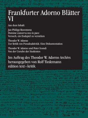cover image of Frankfurter Adorno Blätter VI